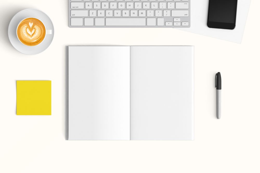 Modern workspace with  copy space on color background