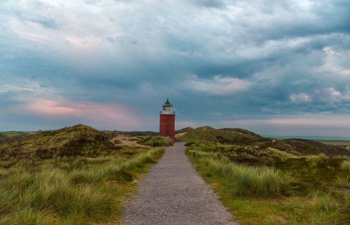 Beautiful evening landscape around lighthouse on Sylt island, Germany