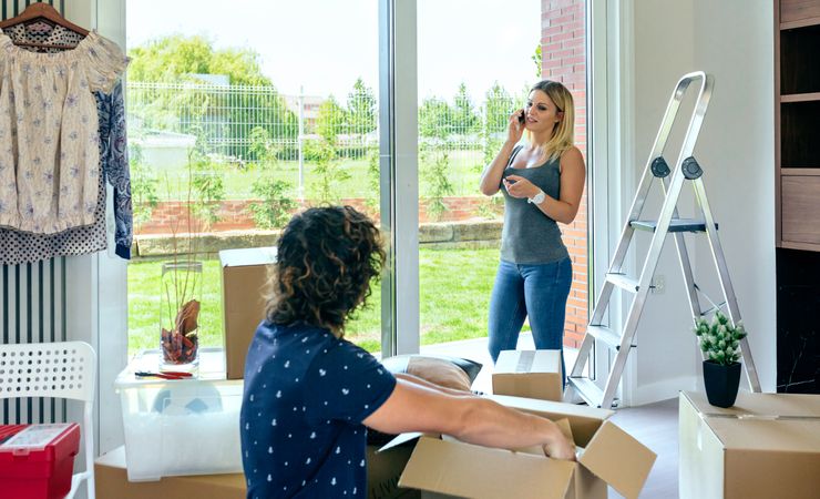 Woman calling on the phone while make a move