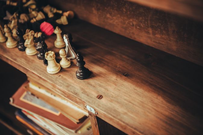 Set of chess figures on shelf