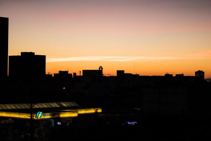 Silhouette of city buildings during sunset in Pelotas, State of Rio Grande do Sul, Brazil