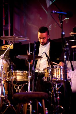 Los Angeles, CA, USA - July 12, 2012:  Man playing drums on stage