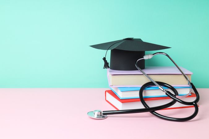 Medical literature - composition with books, space for text