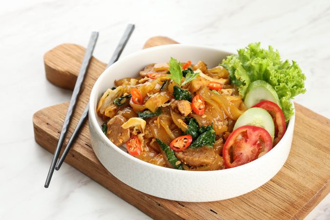 Kwetiaw or Kwetiau, Fried Rice Flat Noodles with Chicken