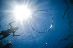 Unrecognizable boy preparing to dive in sea