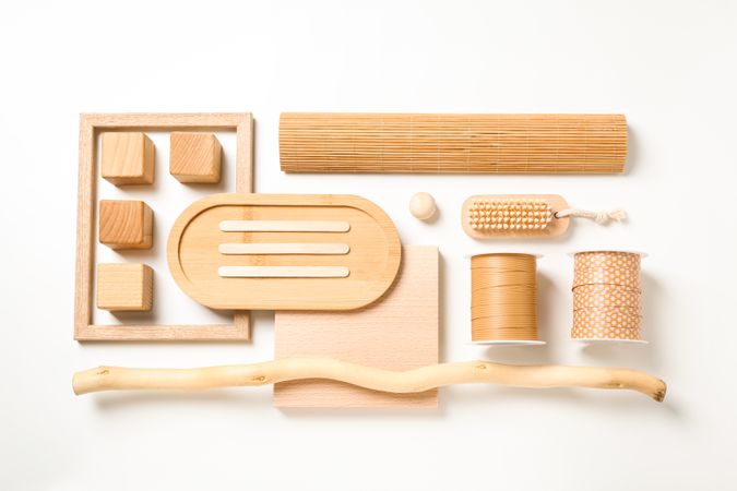 Flat lay of creative moodboard composition, top view