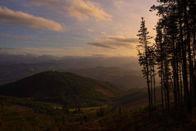 Majestic landscape of green mountains in sunlight