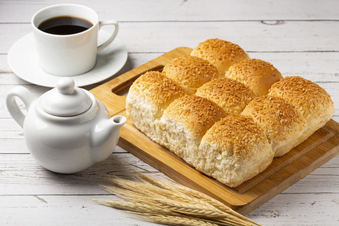 Breakfast table with coconut bread.