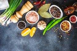 Counter with aromatics and garlic