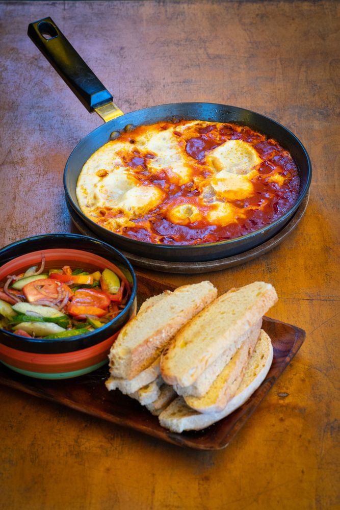 Delicious meal served on wooden table