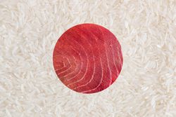 Flag of Japan made of rice and tuna meat texture