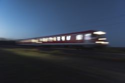 Train moving at night