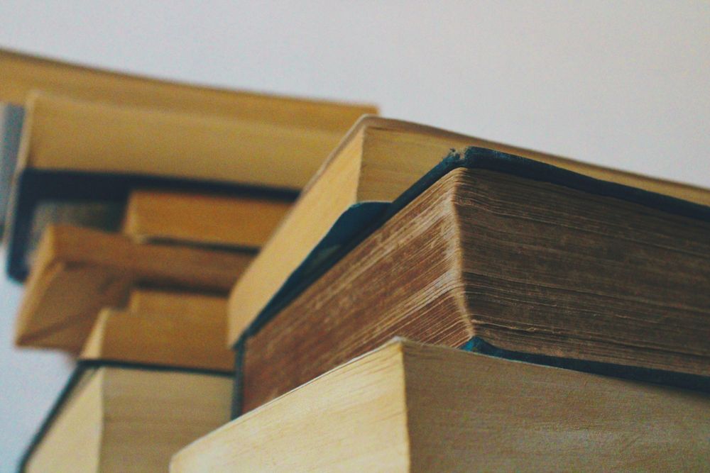 Stacks of books in close-up