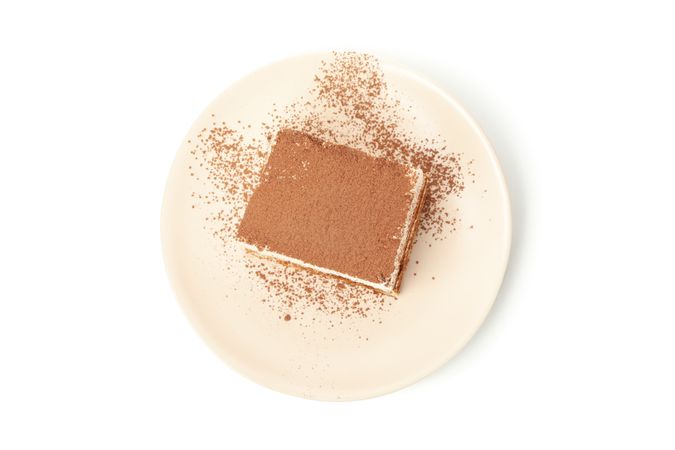 Sweet tiramisu isolated on blank background. Tasty dessert