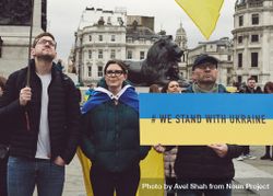 London, England, United Kingdom - March 5 2022: Three people at protest in London 4dzBa0