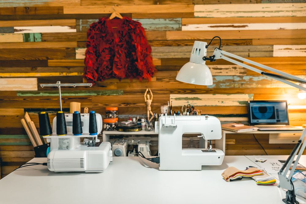 Fashion designer working studio. No people. Copy space