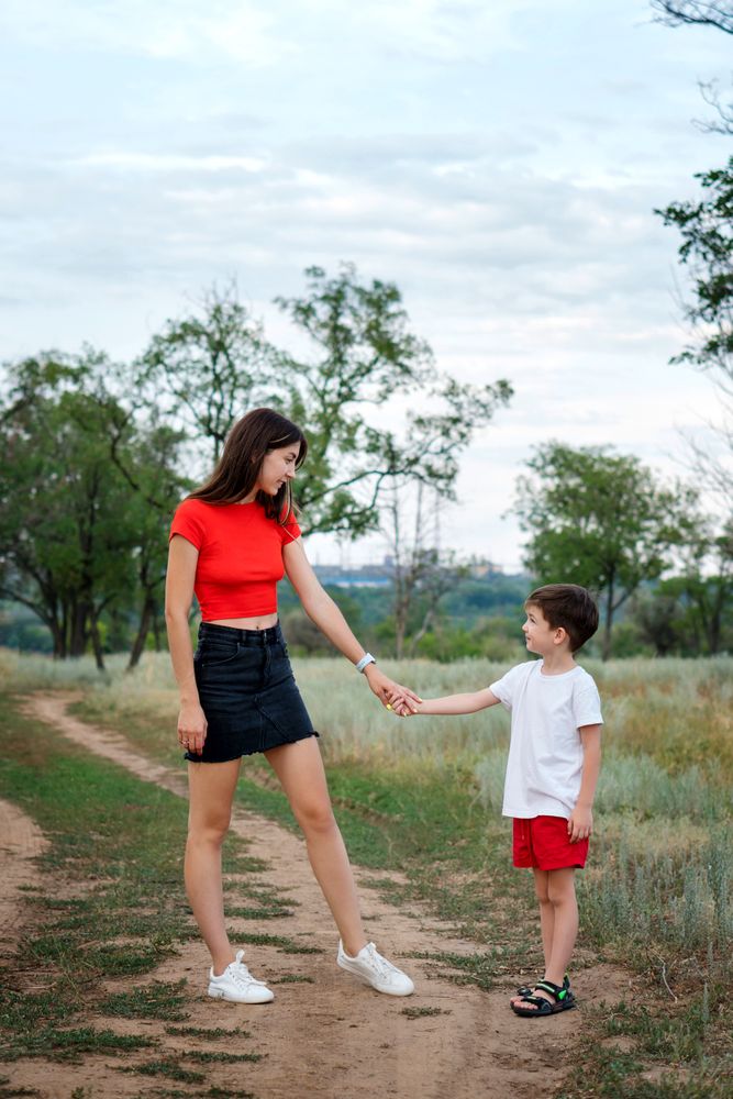 Affectionate mom with son outdoor