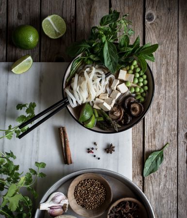 Spices and fresh vegetables for cooking