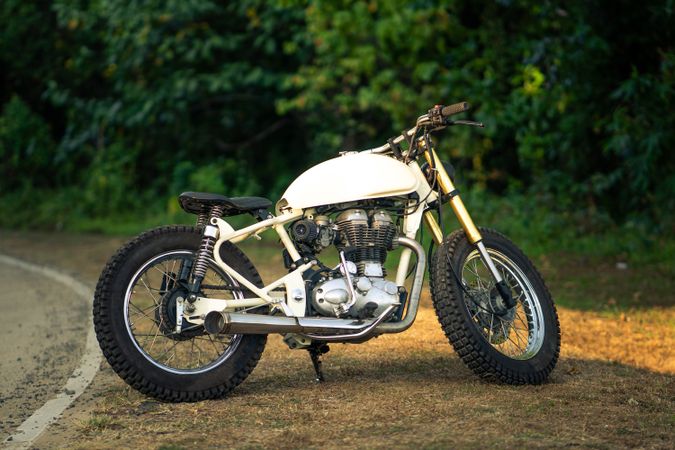 Motorcycle on roadside in countryside