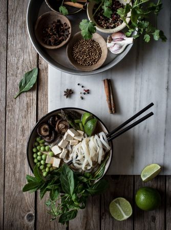 Spices and fresh vegetables for cooking