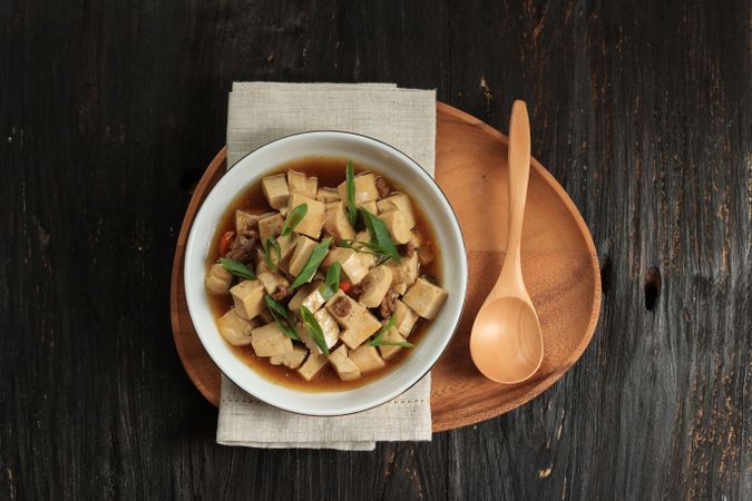 Sichuan Mapo Tofu or Mapo Doufu, Spicy Chili Tofu, Traditional Chinese Dish.