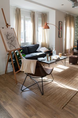 Light modern room decorated for Christmas