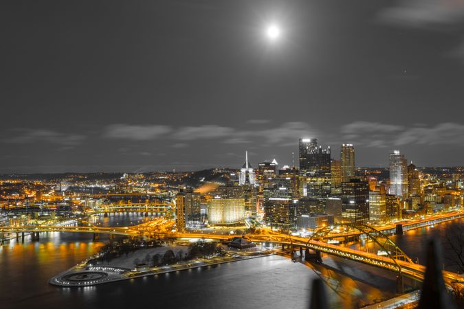 Pittsburgh's skyline at night in Pennsylvania, United States