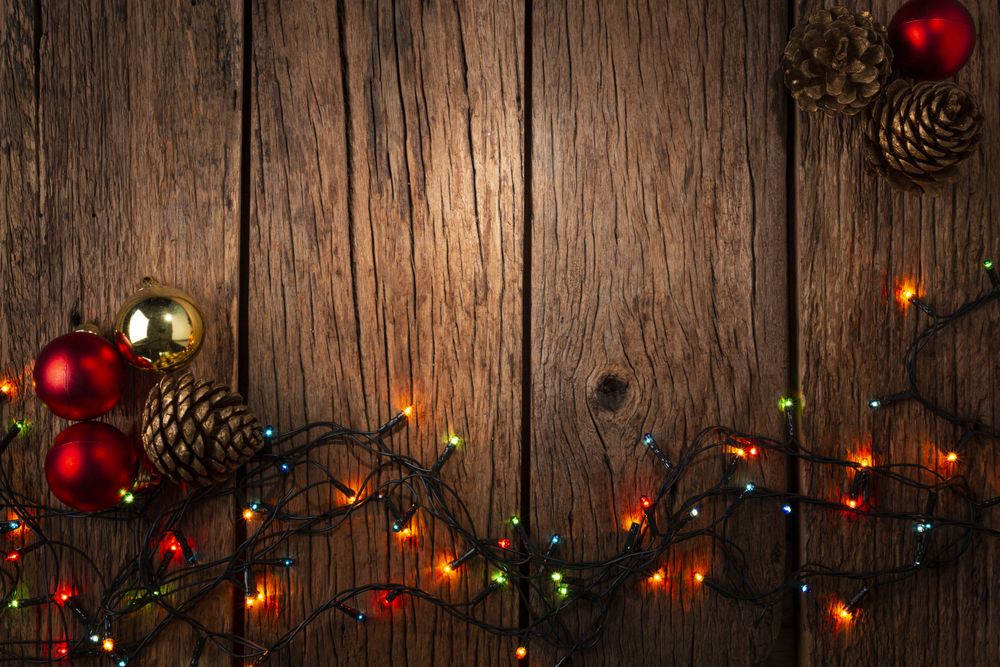 Christmas background in rustic wood and ornaments for christmas.