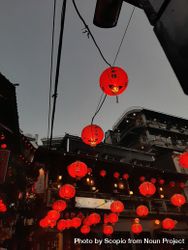 Red lanterns decorating the street at night in Taipei, Taiwan bYJkd0
