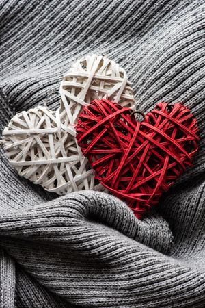 Heart decorations on cozy grey knit