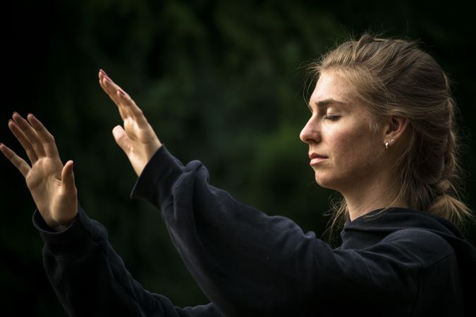 Focused woman during martial arts training