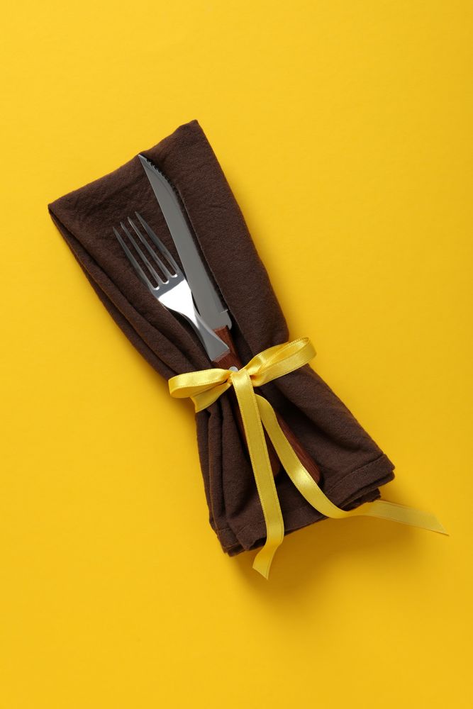 Concept of Thanksgiving day, Autumn table setting, top view