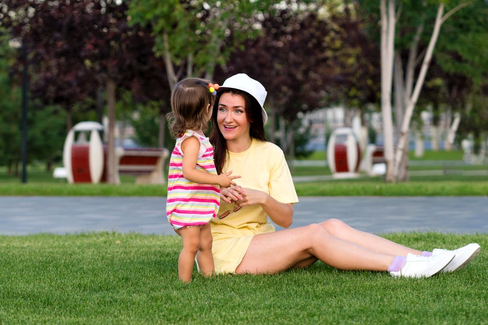 Toddler girl and mom