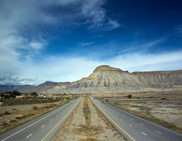 Desolate view of the Utah desert from an Interstate highway, Utah