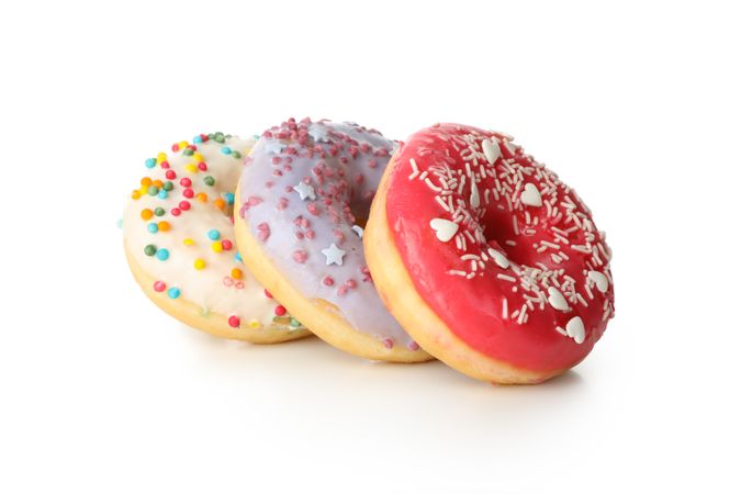 Tasty baked donuts isolated on blank background