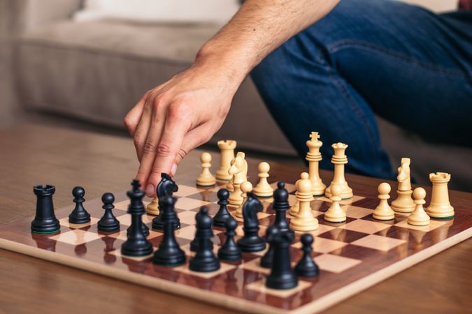 Chess game at home. Chess board with the pieces placed