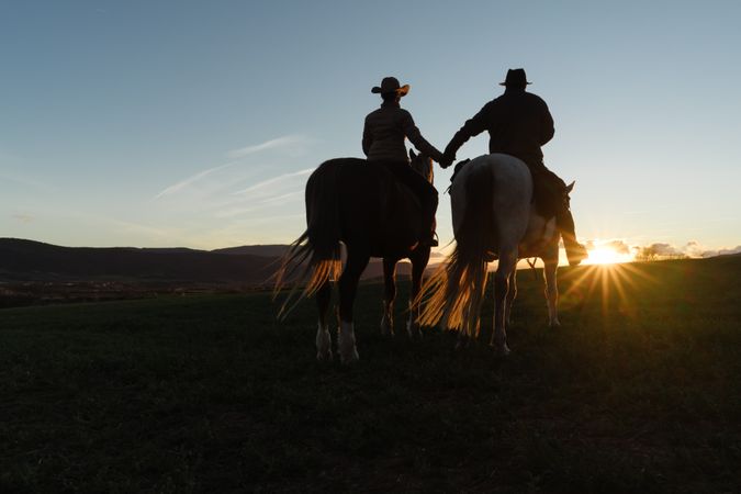 People on horses holding hands