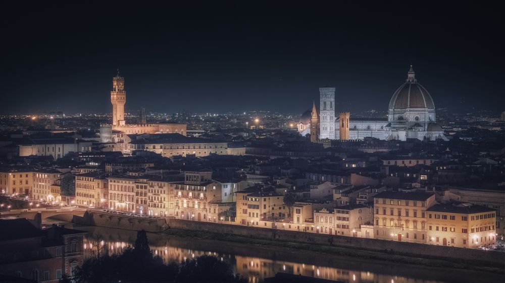 Glowing ancient city in night time