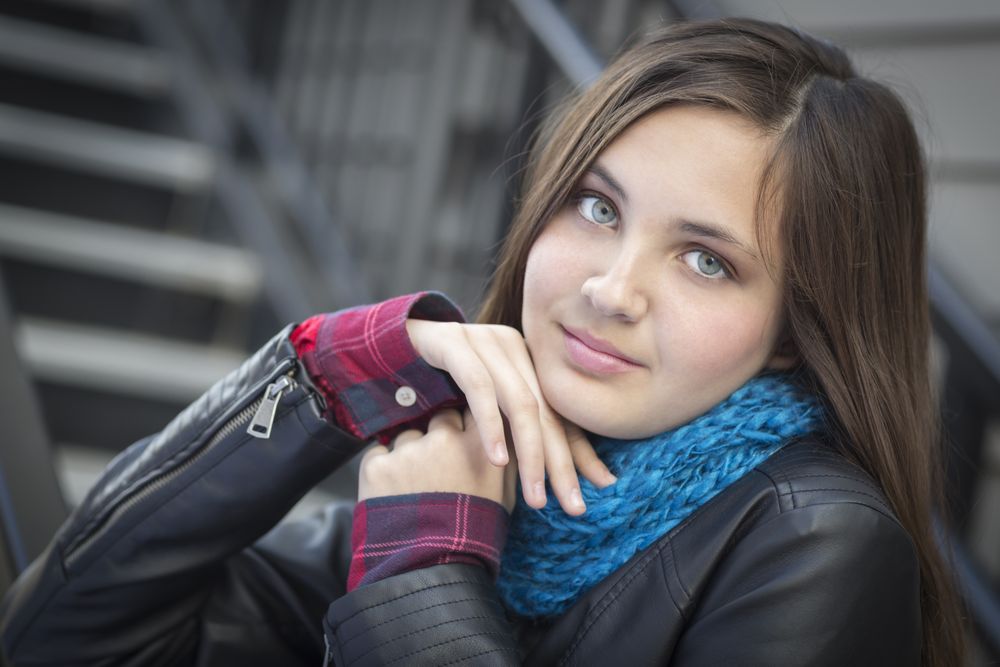 Portrait of Girl Wearing Leather Jacket