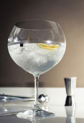 Gin tonic cocktail over a club bar background