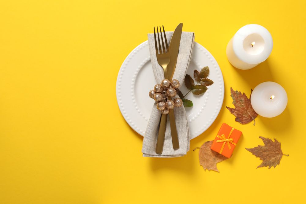 Concept of Thanksgiving day, Autumn table setting, space for text