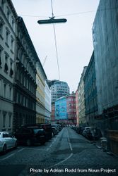 Tram lines in narrow street in Vienna, Austria 4mADX4