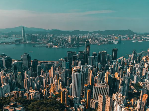 Aerial view of Hong Kong cityscape