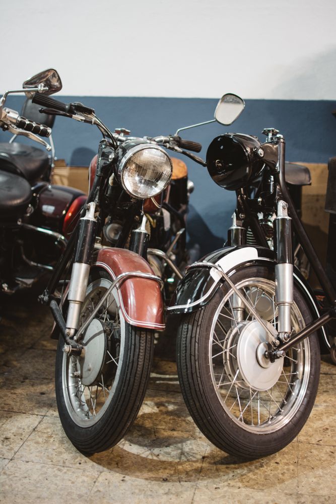 Retro motorcycles in garage