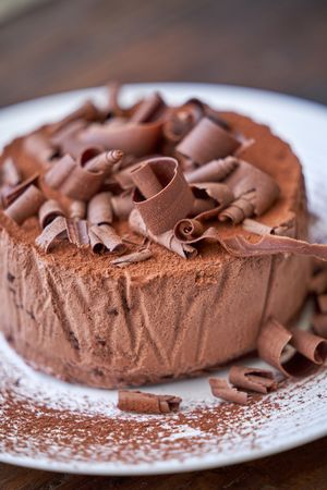 Delicious chocolate cake on plate