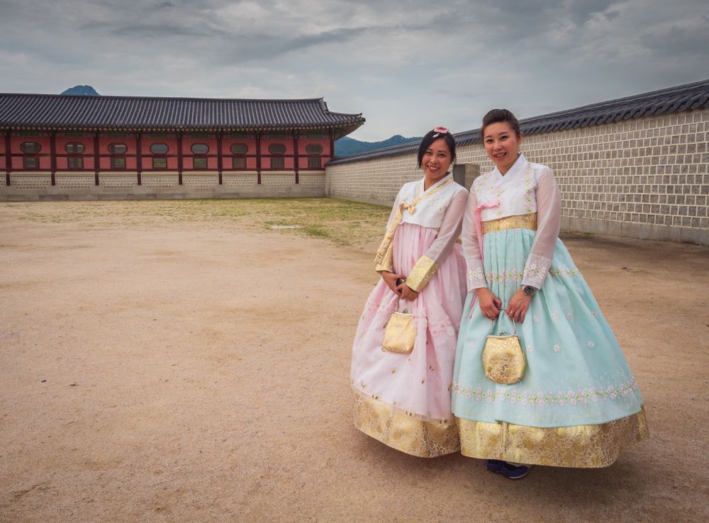 Seoul, South Korea - August, 08 2017: Asian women in traditional Korean clothing