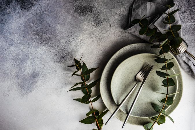Place setting with eucalyptus