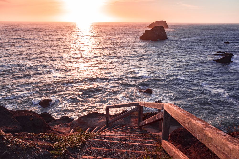 Staircase leading down to the coast
