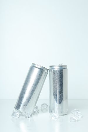 Concept of drink, blank cans, space for text