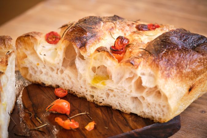 Photo of focaccia cut in half